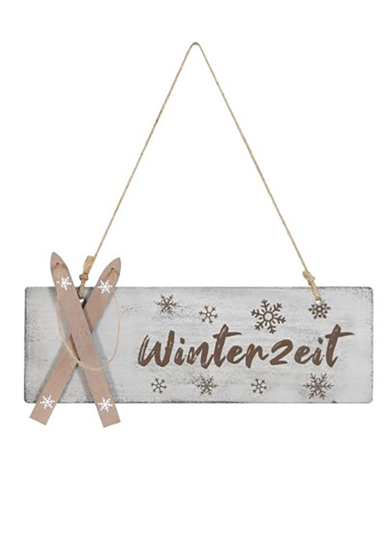 Schild Holz Winterzeit Ski