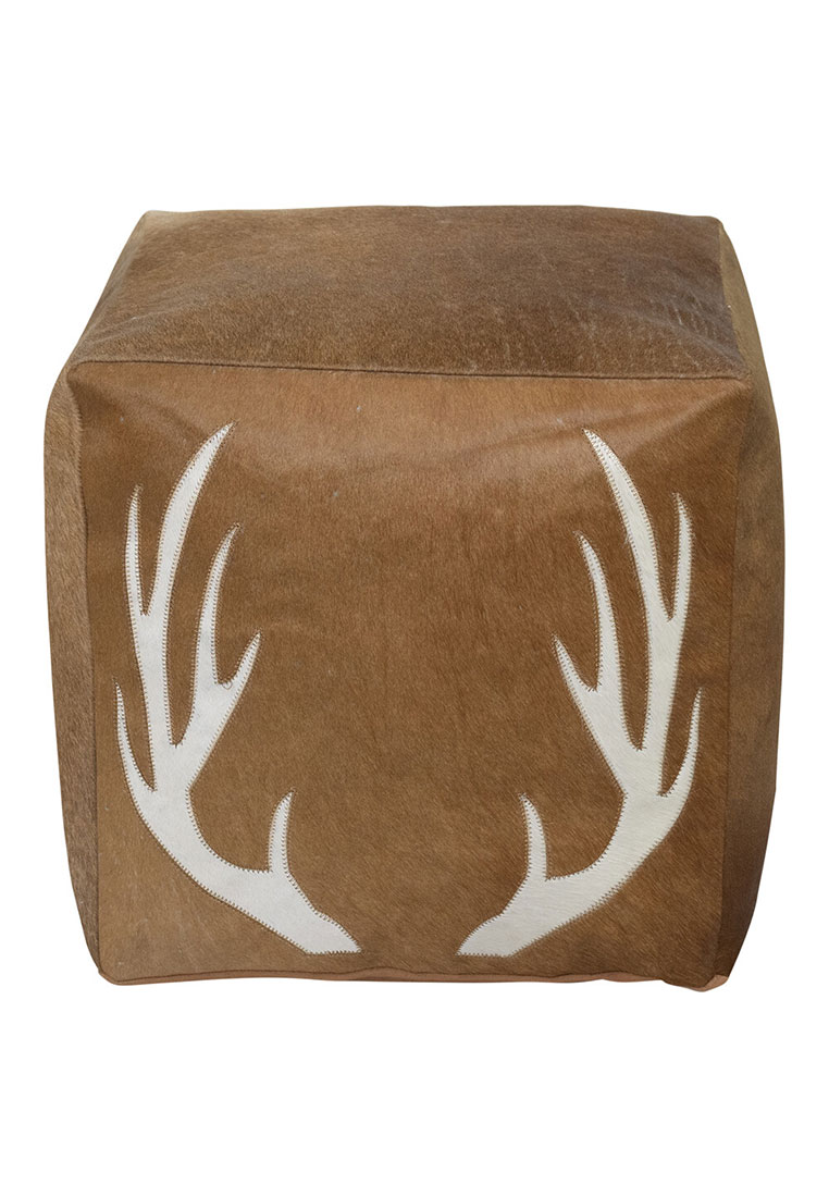 Luxery Living Kuhfell Pouf mit Hirschapplikation